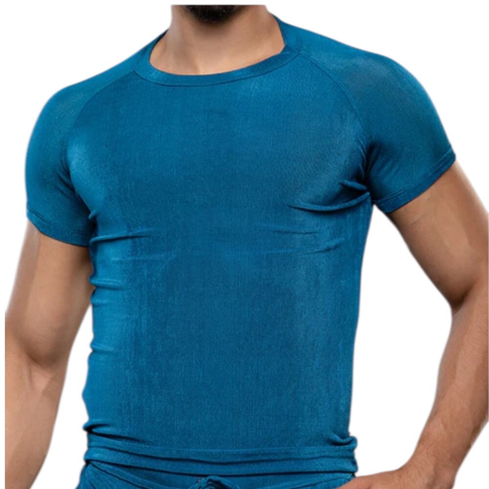 Andrew Christian Sensual Rib Ragland Tee Large Teal - Picture 6 of 7